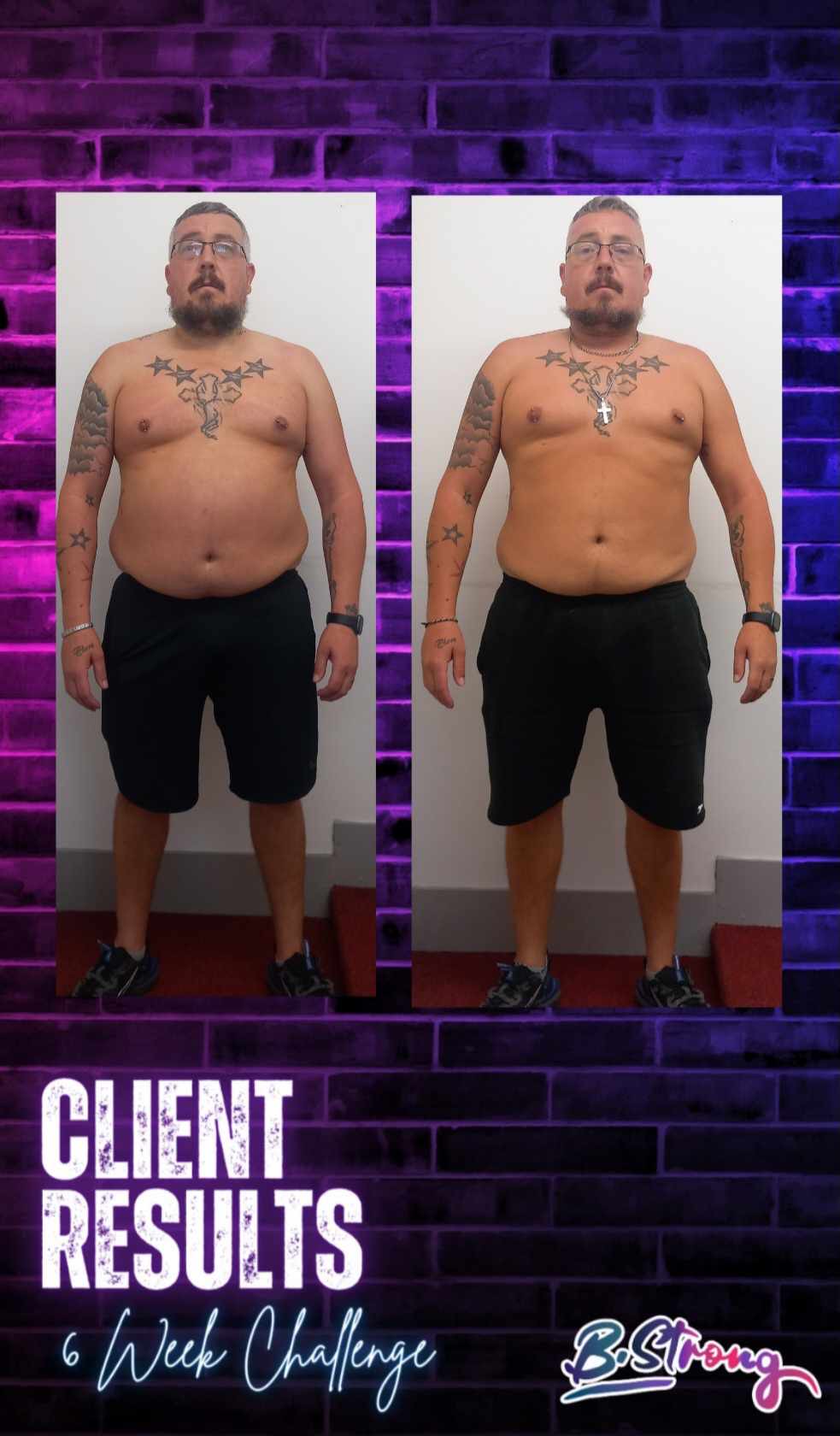 Front-view before and after of a male client