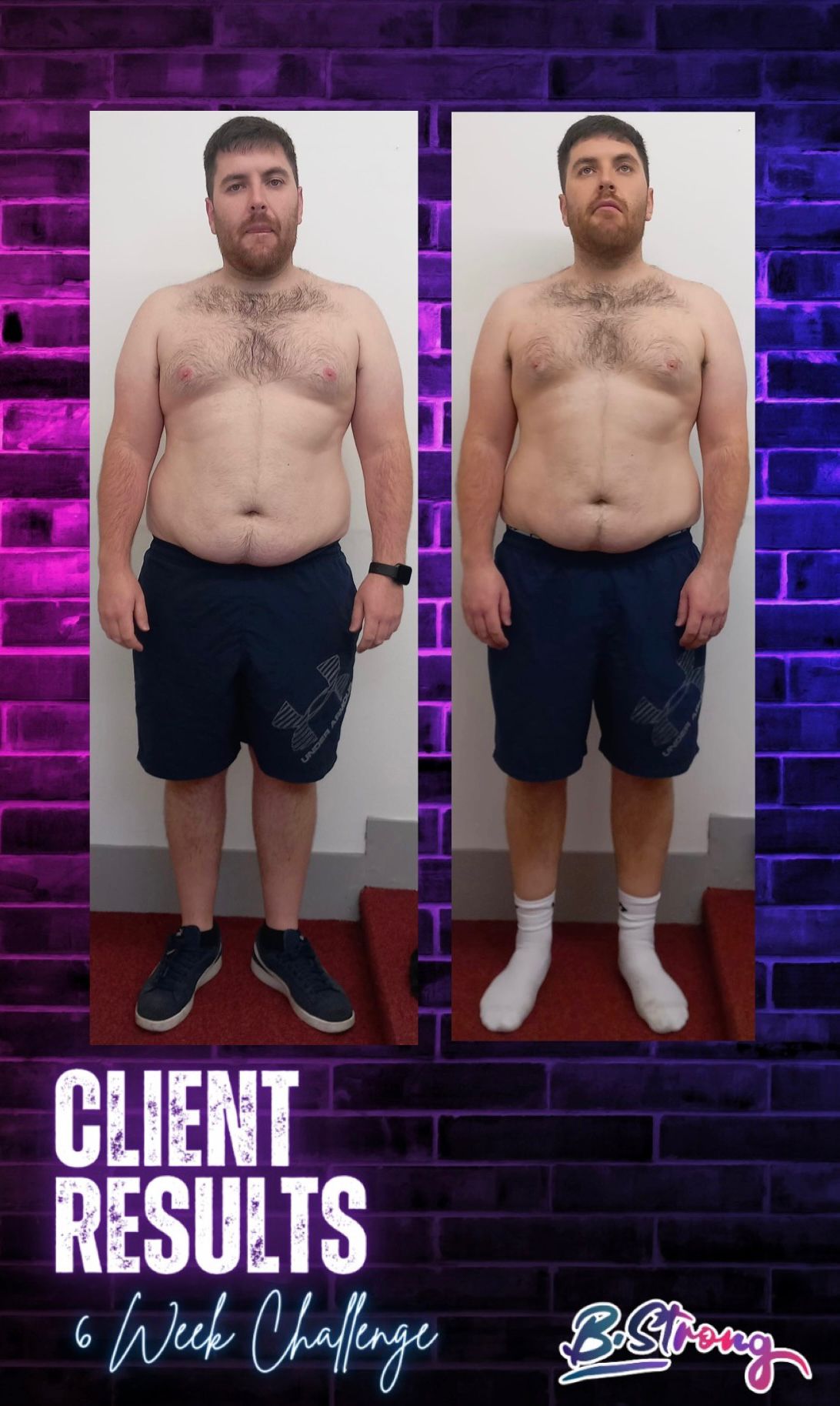 Front-view before and after of a male client